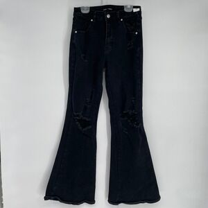 Almost Famous Black Distressed Flare Jeans Women Size 1‎